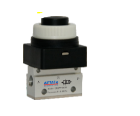 AIRTAC MANUAL VALVES, CM3 SERIES PROTRUDING TYPE COMPACT 3 WAY 2 POSITION N.C, M5 PORTS BLACK BUTTON
